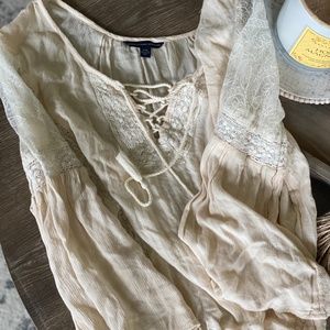 American Eagle Boho Lace Shoulder Shirt